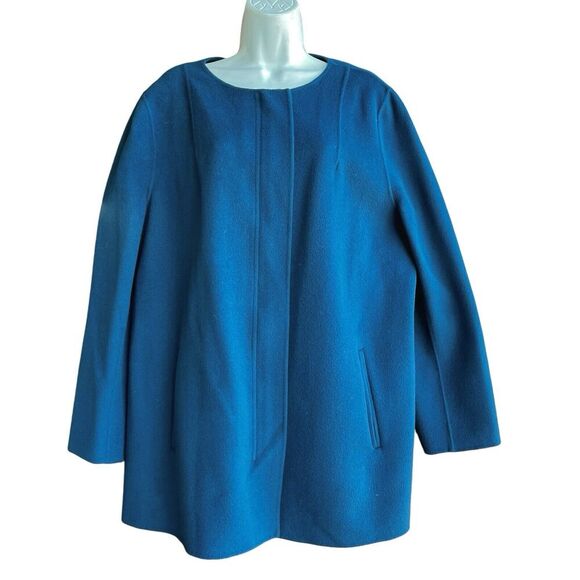 TALBOTS Wool Nylon Blend Jacket Size XL Teal Overcoat Round-neck Zip Front - Picture 1 of 4